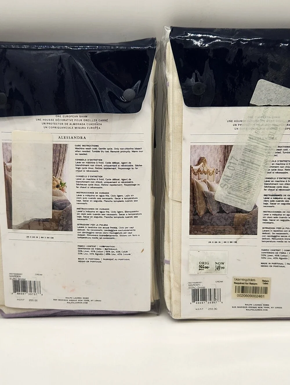 Ralph Lauren Marden Alessandra Euro Shams Set of 2 Cream Linen 26x26 New NWT